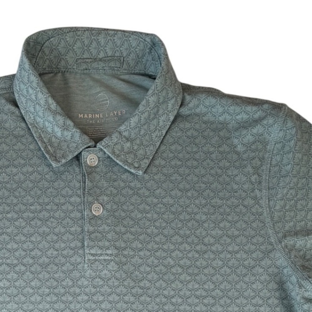 Marine Layer The Air Polo Mens Small Green Geometric Fan Print Short Sleeve